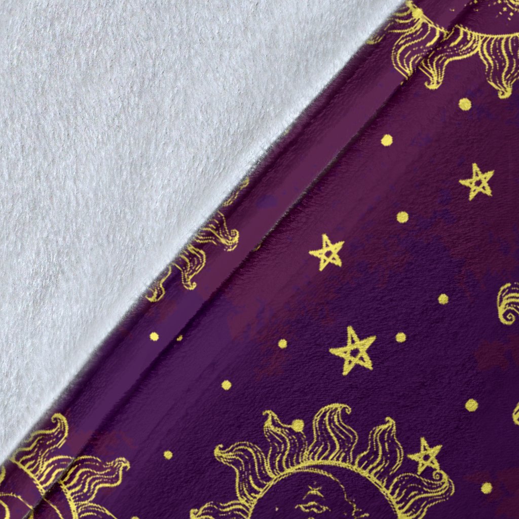 Sun Moon Star Design Themed Print Fleece Blanket