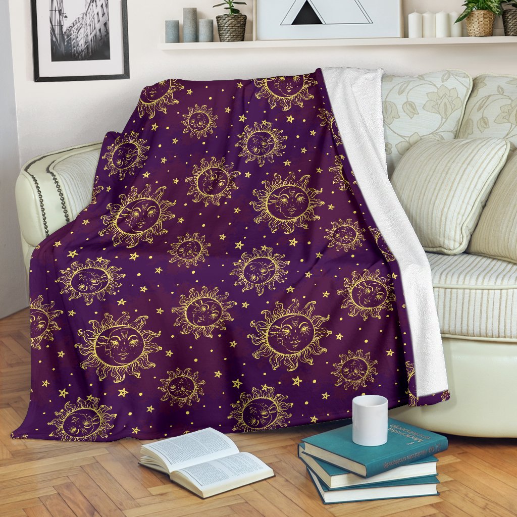 Sun Moon Star Design Themed Print Fleece Blanket
