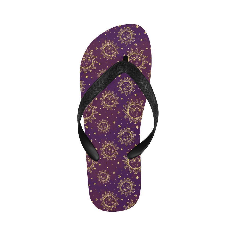 Sun Moon Star Design Themed Print Flip Flops-JTAMIGO.COM