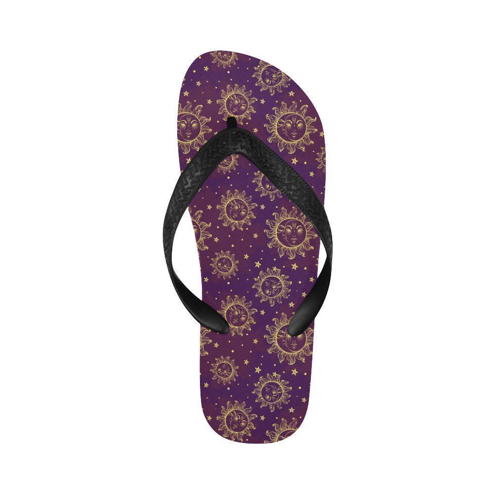 Sun Moon Star Design Themed Print Flip Flops-JTAMIGO.COM