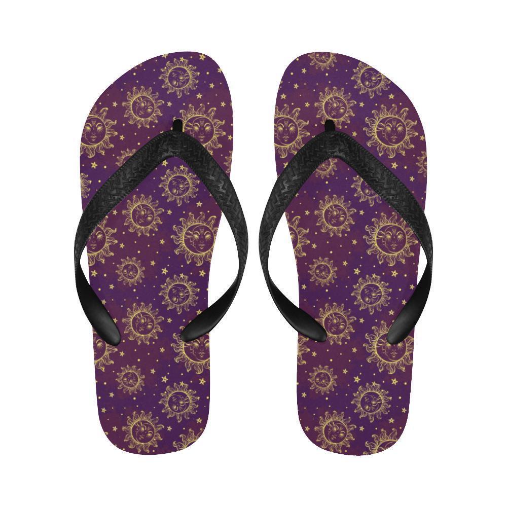 Sun Moon Star Design Themed Print Flip Flops-JTAMIGO.COM
