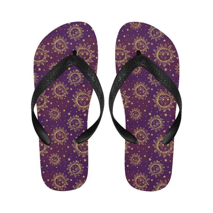 Sun Moon Star Design Themed Print Flip Flops-JTAMIGO.COM