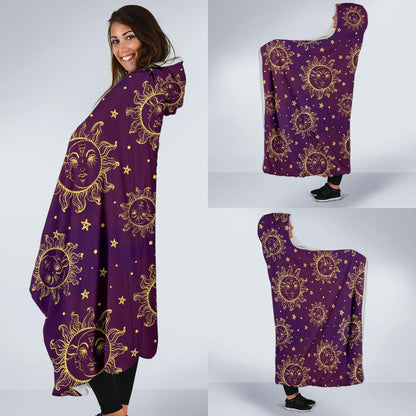Sun Moon Star Design Themed Print Hooded Blanket-JTAMIGO.COM