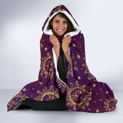 Sun Moon Star Design Themed Print Hooded Blanket-JTAMIGO.COM