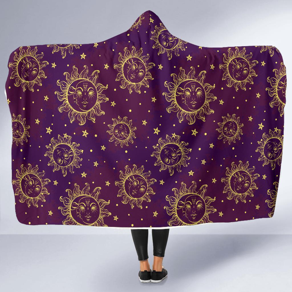 Sun Moon Star Design Themed Print Hooded Blanket-JTAMIGO.COM