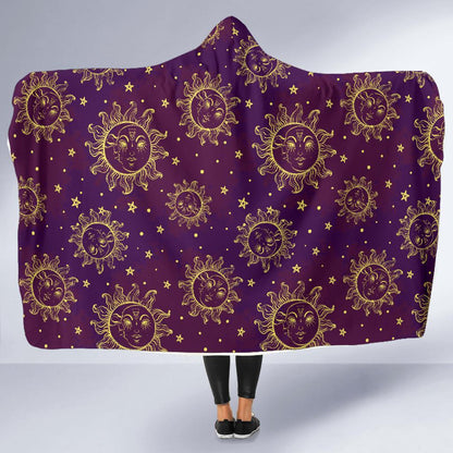 Sun Moon Star Design Themed Print Hooded Blanket-JTAMIGO.COM