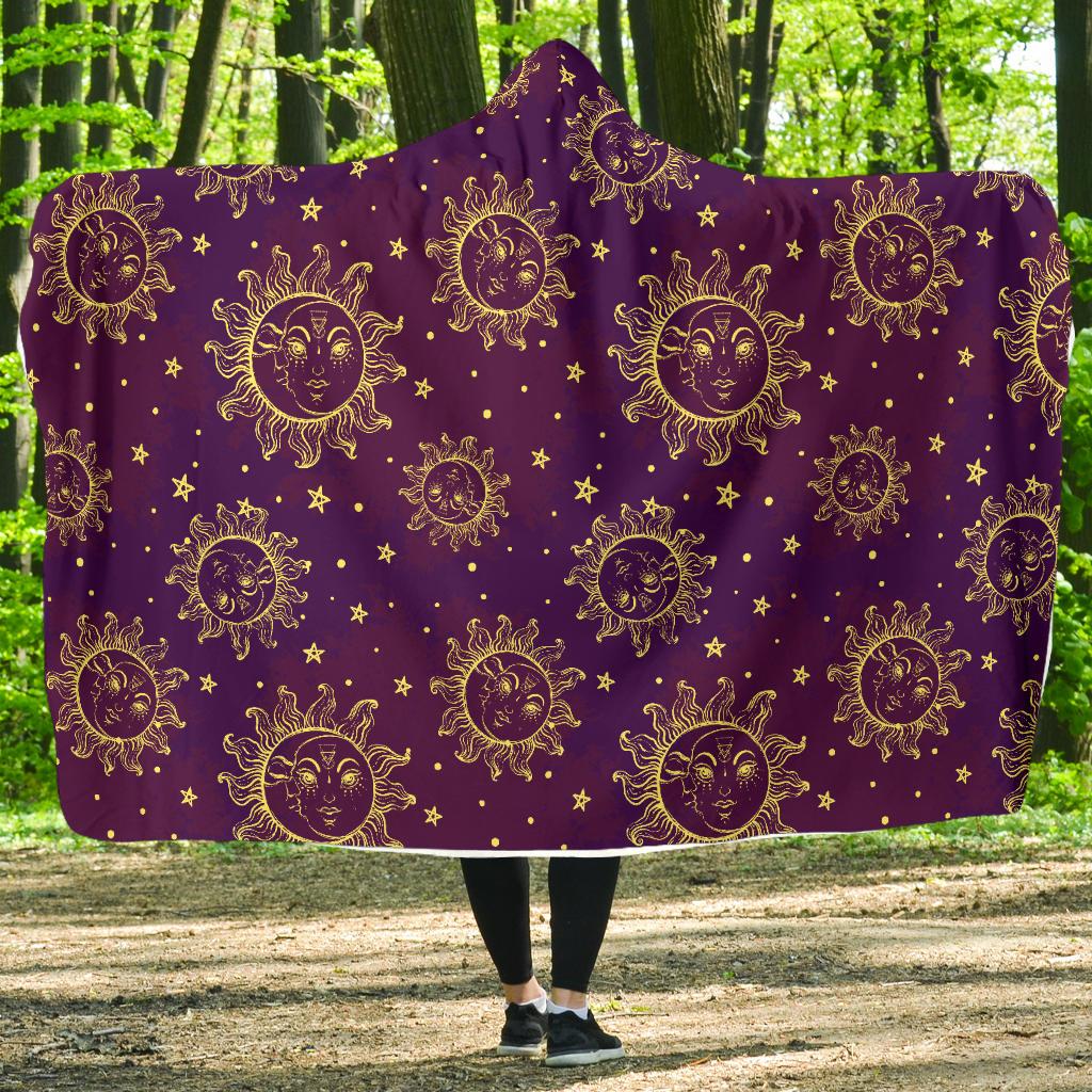 Sun Moon Star Design Themed Print Hooded Blanket-JTAMIGO.COM