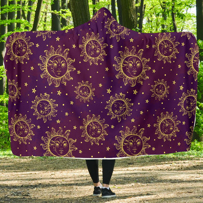 Sun Moon Star Design Themed Print Hooded Blanket-JTAMIGO.COM
