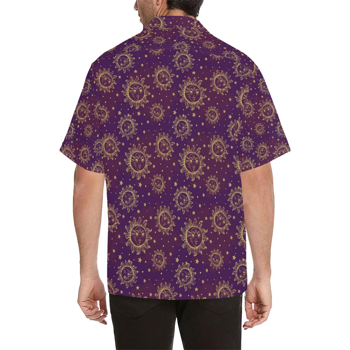 Sun Moon Star Design Themed Print Men Aloha Hawaiian Shirt