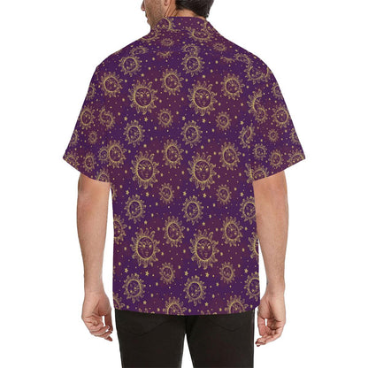 Sun Moon Star Design Themed Print Men Aloha Hawaiian Shirt