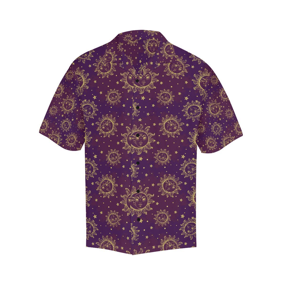 Sun Moon Star Design Themed Print Men Aloha Hawaiian Shirt