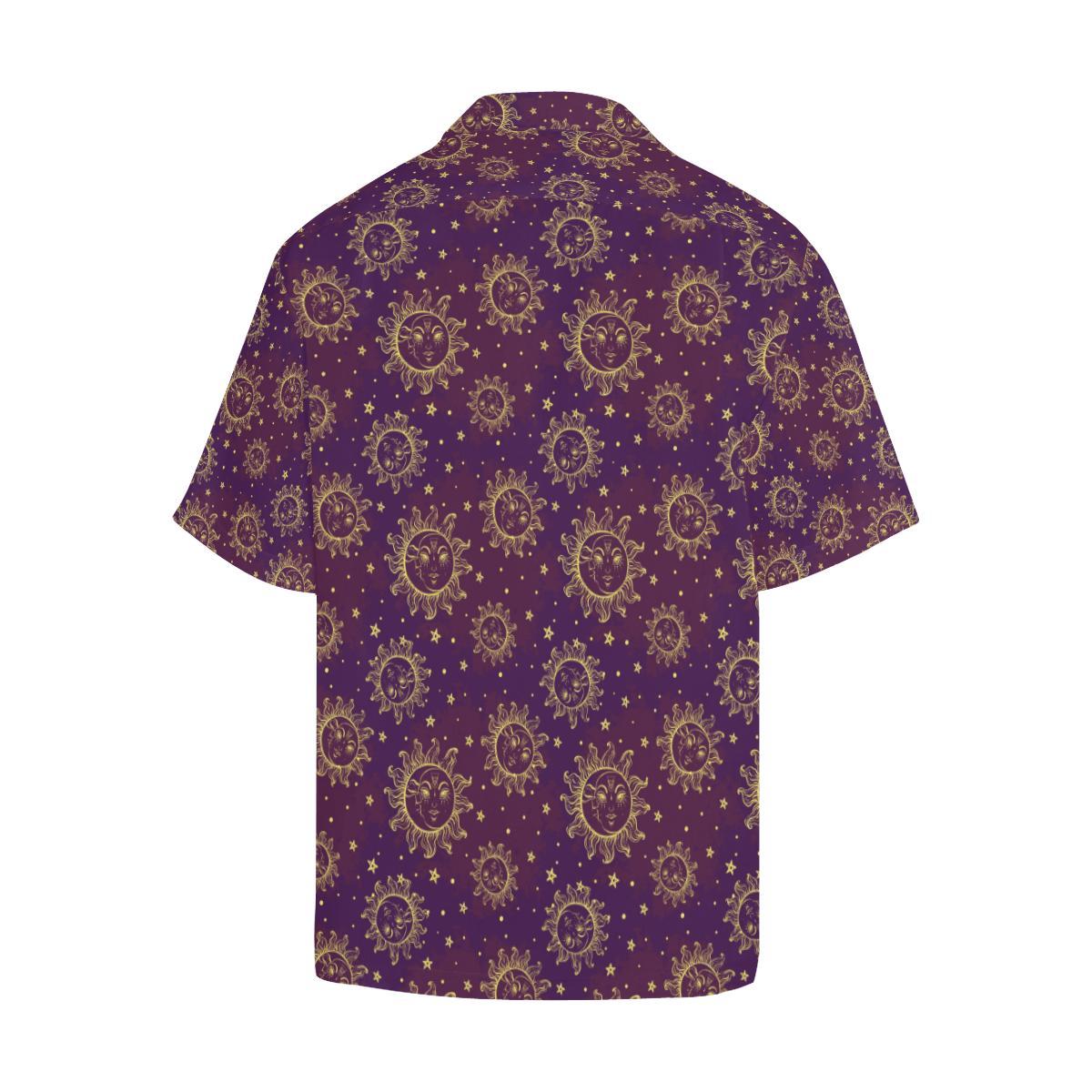 Sun Moon Star Design Themed Print Men Aloha Hawaiian Shirt