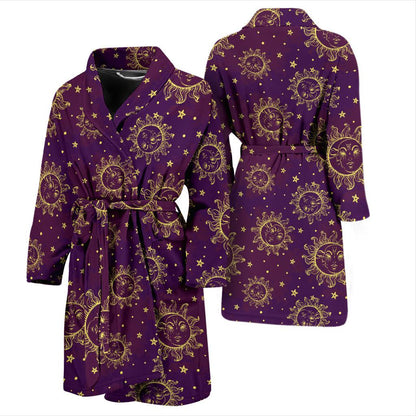 Sun Moon Star Design Themed Print Men Bath Robe-JTAMIGO.COM