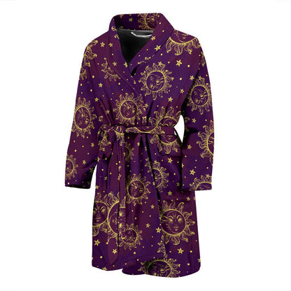 Sun Moon Star Design Themed Print Men Bath Robe-JTAMIGO.COM