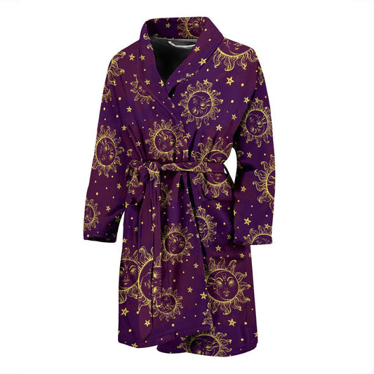 Sun Moon Star Design Themed Print Men Bath Robe-JTAMIGO.COM
