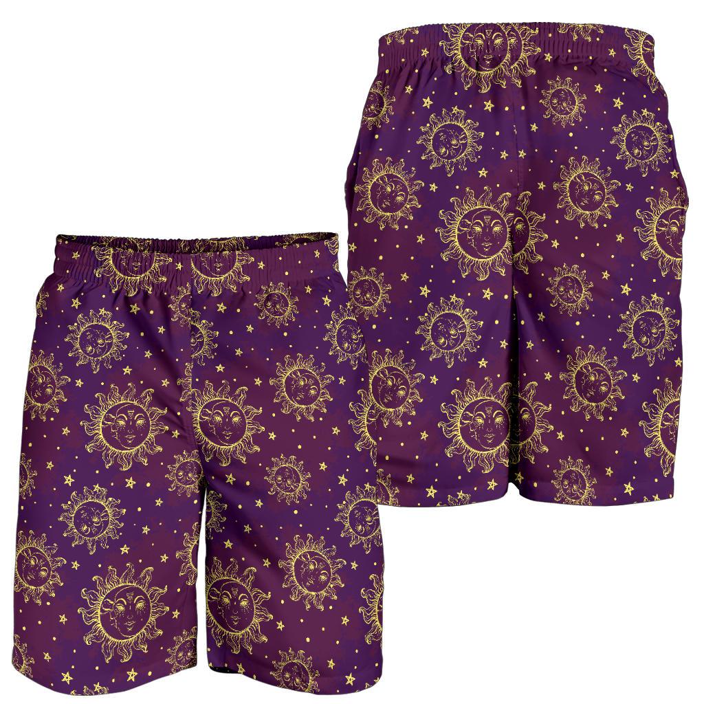 Sun Moon Star Design Themed Print Mens Shorts-JTAMIGO.COM