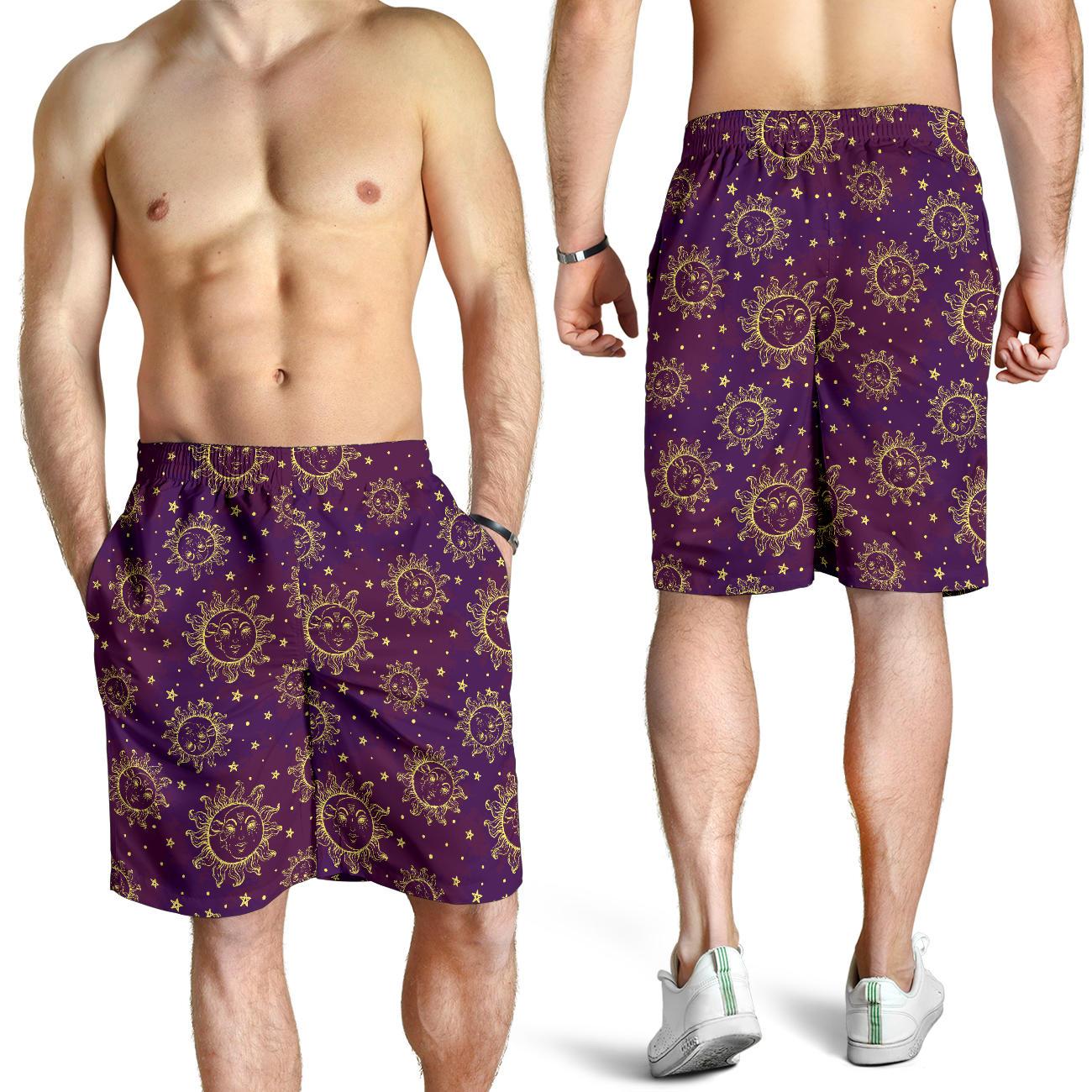 Sun Moon Star Design Themed Print Mens Shorts-JTAMIGO.COM