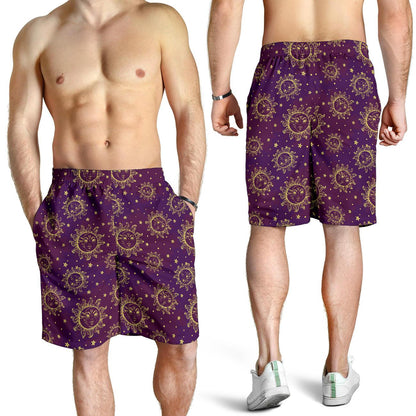 Sun Moon Star Design Themed Print Mens Shorts-JTAMIGO.COM