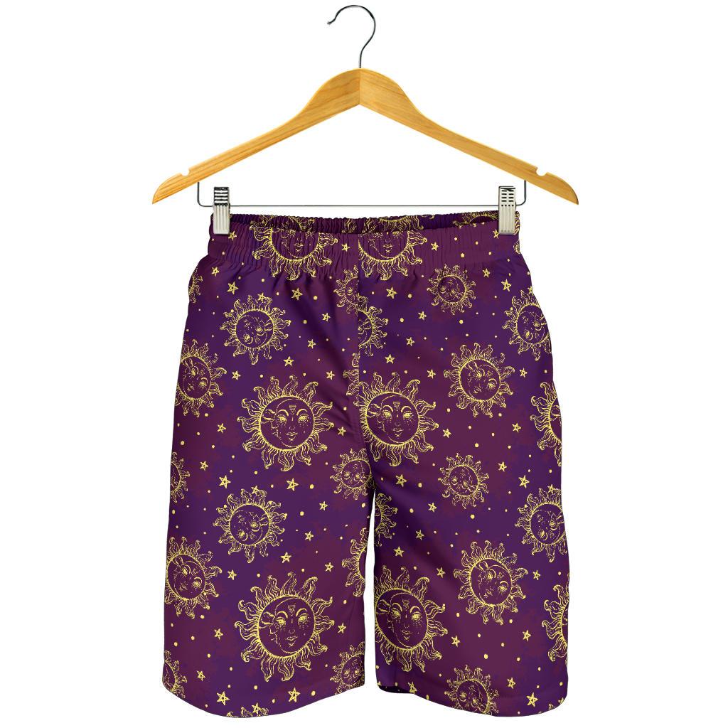 Sun Moon Star Design Themed Print Mens Shorts-JTAMIGO.COM