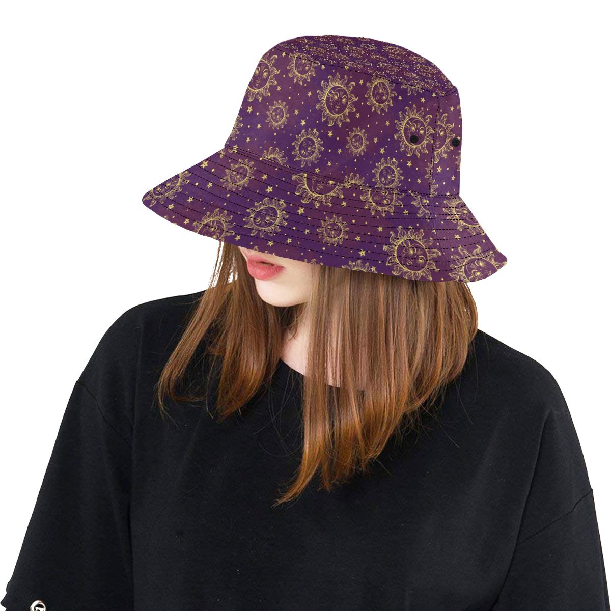 Sun Moon Star Design Themed Print Unisex Bucket Hat