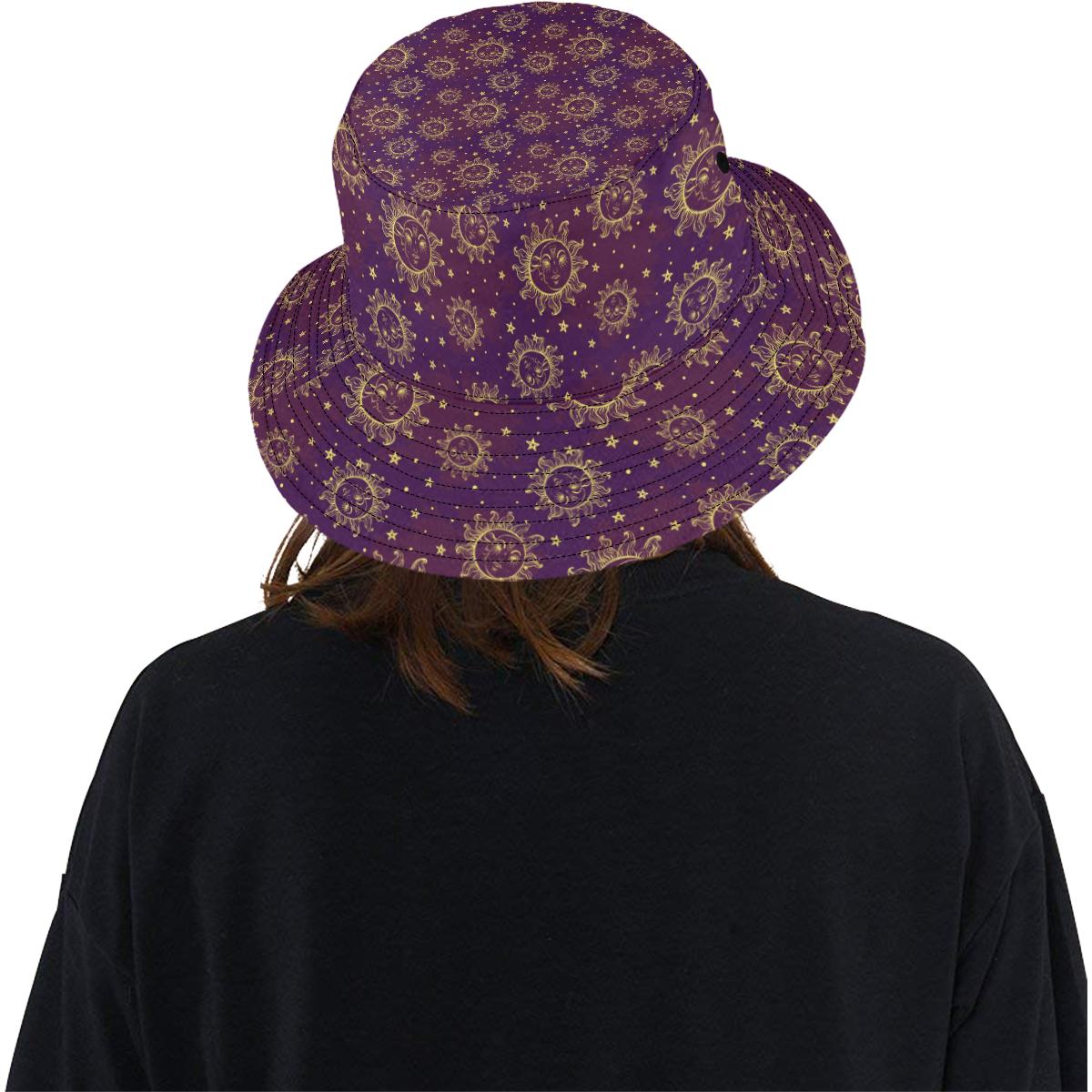 Sun Moon Star Design Themed Print Unisex Bucket Hat