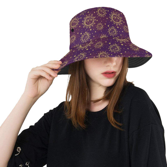 Sun Moon Star Design Themed Print Unisex Bucket Hat