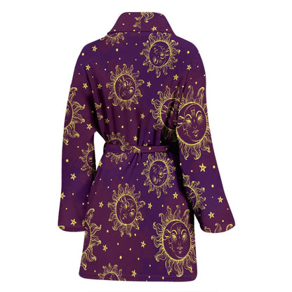 Sun Moon Star Design Themed Print Women Bath Robe-JTAMIGO.COM
