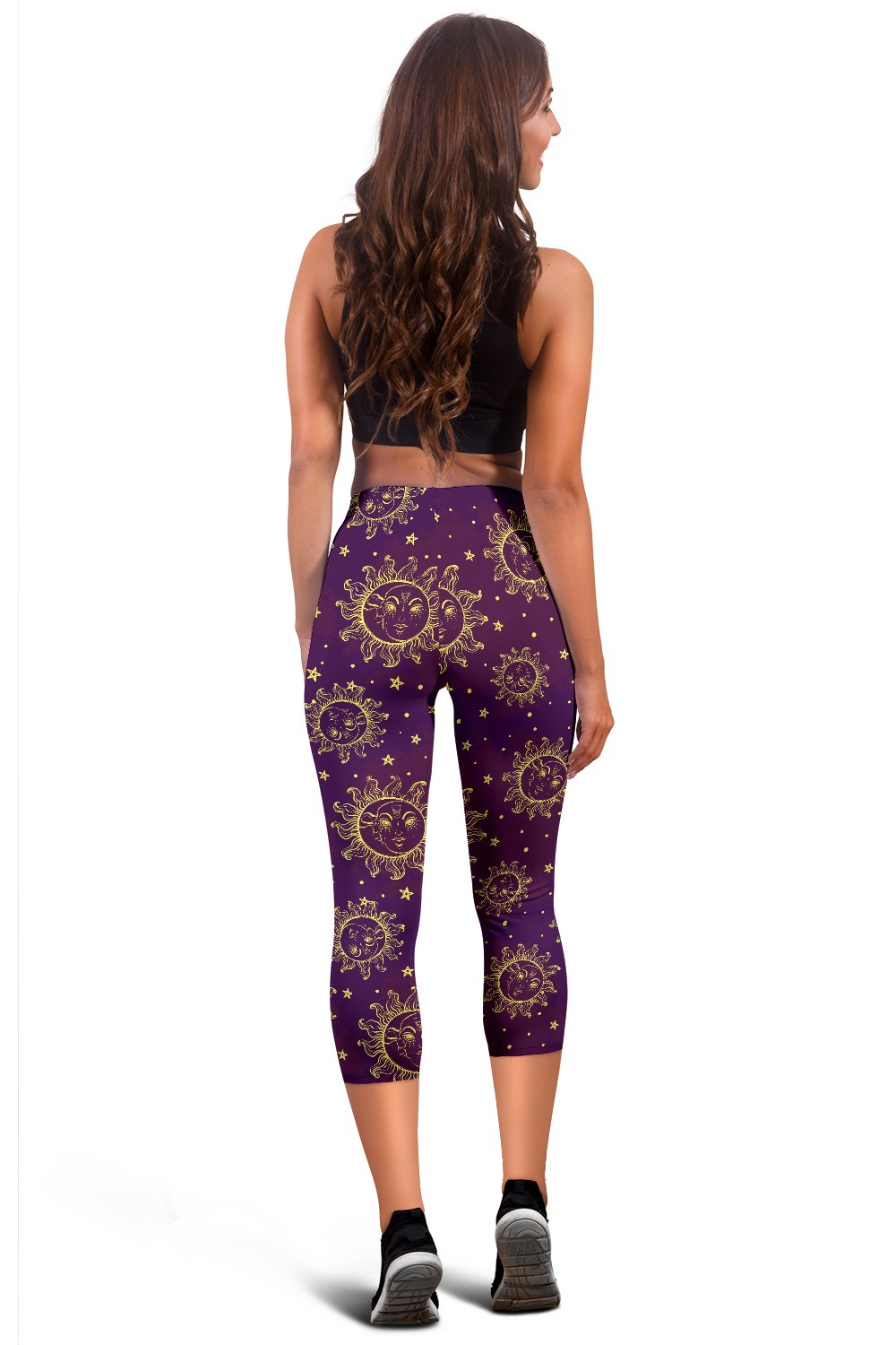 Sun Moon Star Design Themed Print Women Capris