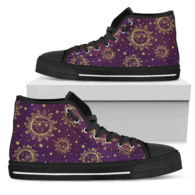 Sun Moon Star Design Themed Print Women High Top Shoes