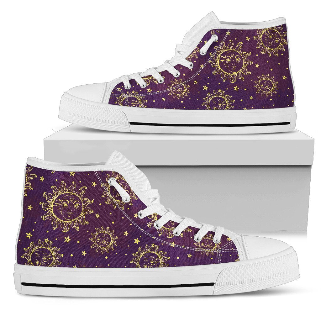 Sun Moon Star Design Themed Print Women High Top Shoes