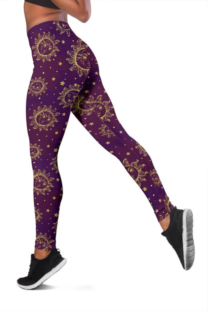 Sun Moon Star Design Themed Print Women Leggings