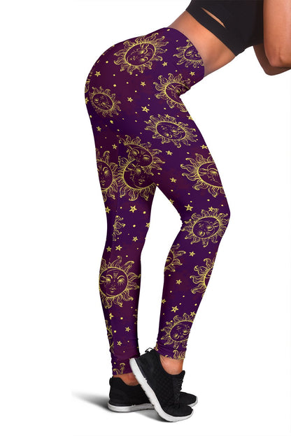Sun Moon Star Design Themed Print Women Leggings