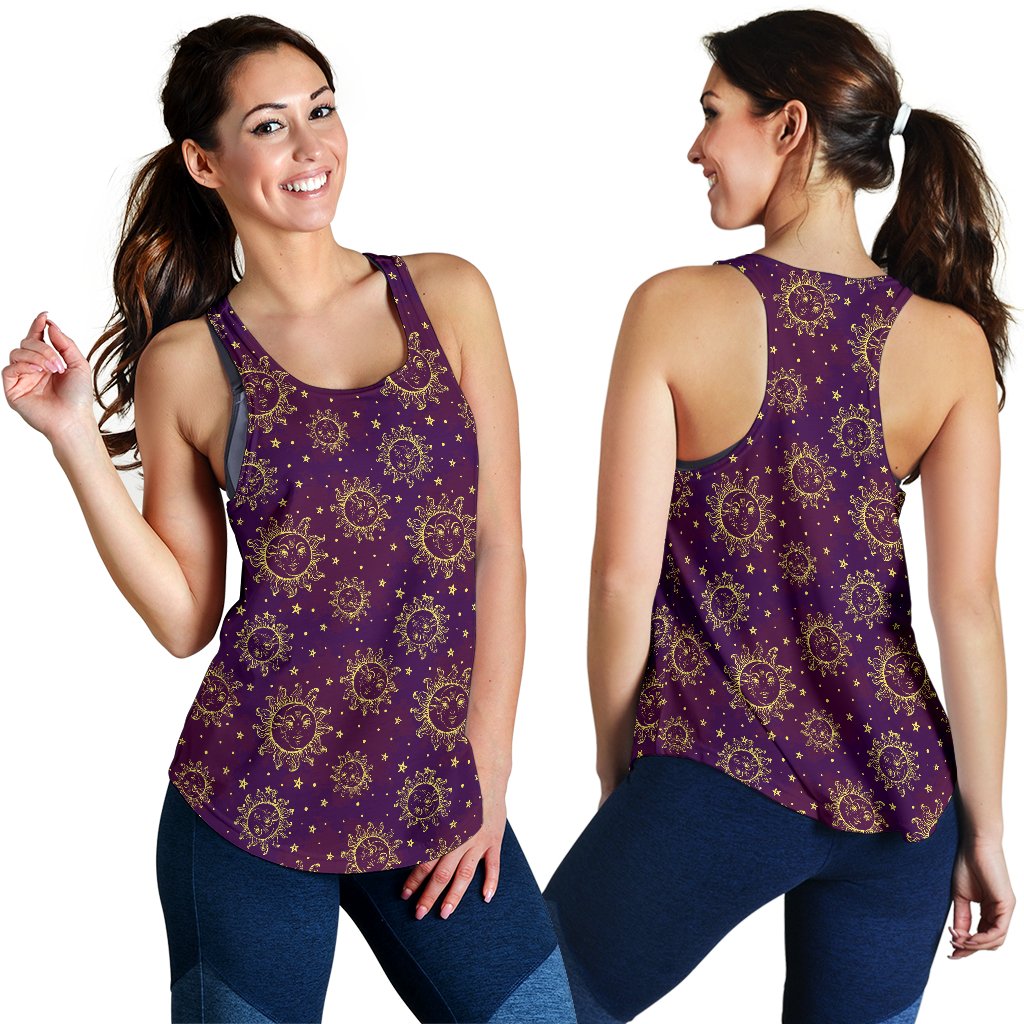 Sun Moon Star Design Themed Print Women Racerback Tank Top