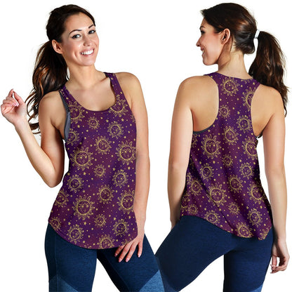 Sun Moon Star Design Themed Print Women Racerback Tank Top