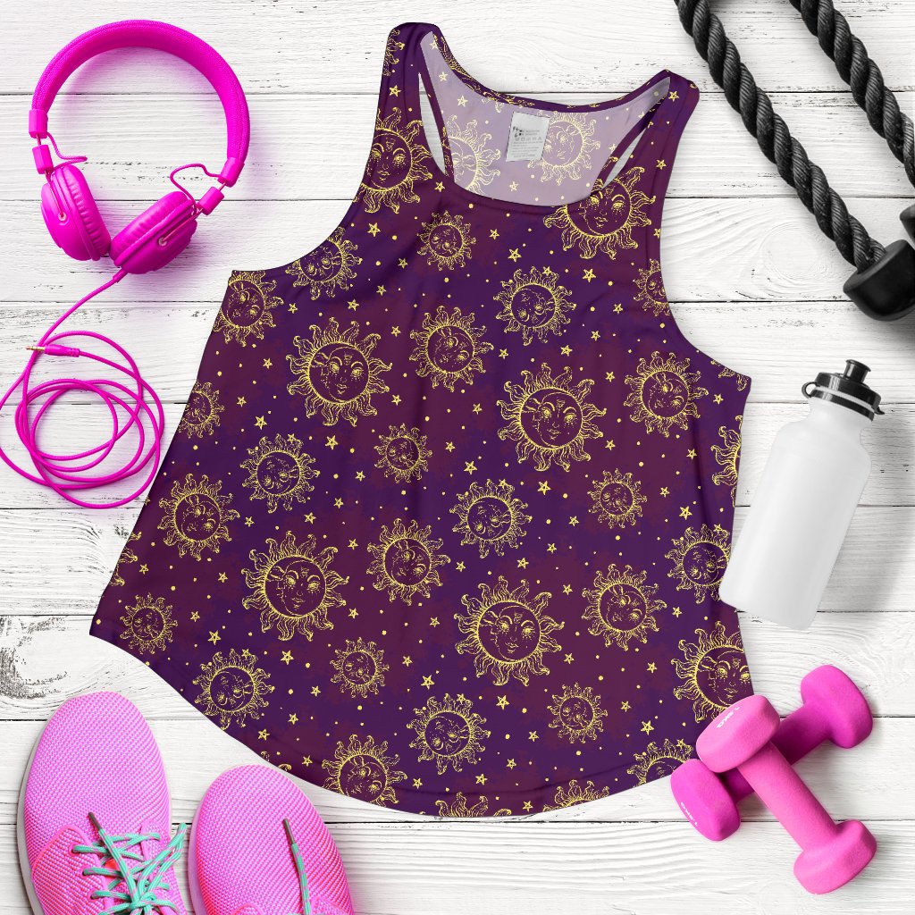 Sun Moon Star Design Themed Print Women Racerback Tank Top