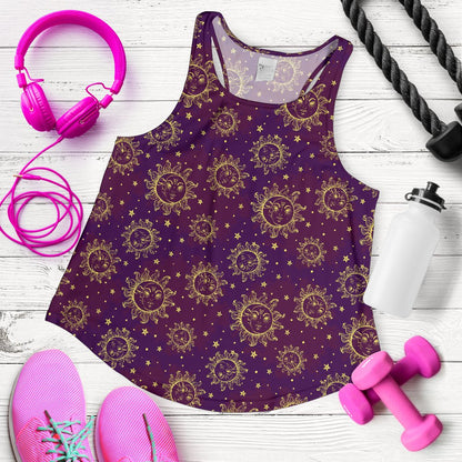 Sun Moon Star Design Themed Print Women Racerback Tank Top