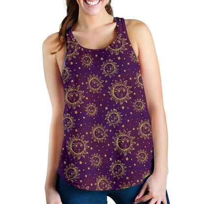 Sun Moon Star Design Themed Print Women Racerback Tank Top