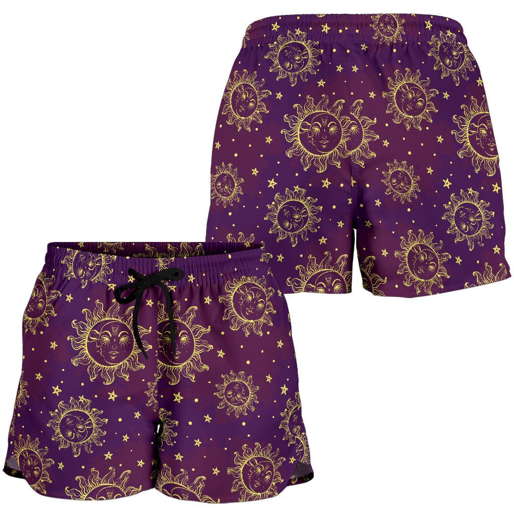 Sun Moon Star Design Themed Print Women Shorts-JTAMIGO.COM