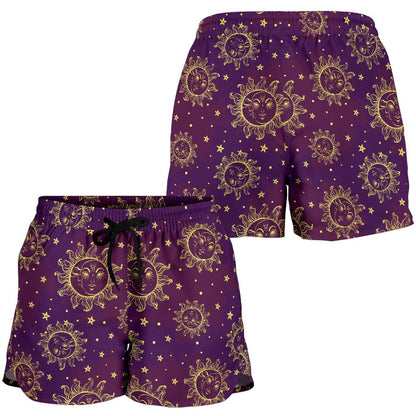 Sun Moon Star Design Themed Print Women Shorts-JTAMIGO.COM