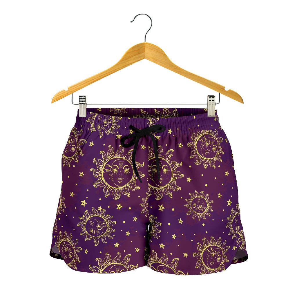 Sun Moon Star Design Themed Print Women Shorts-JTAMIGO.COM
