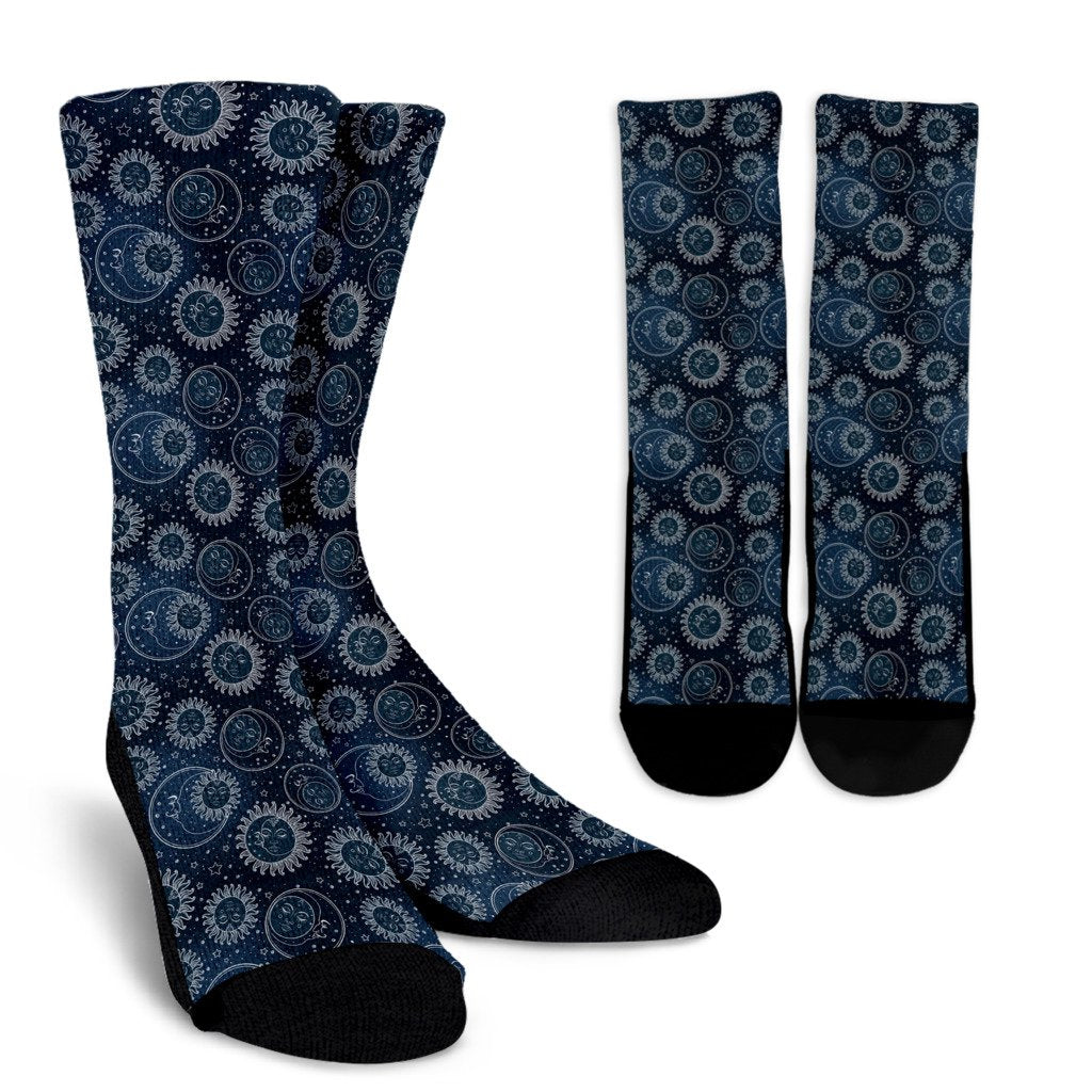 Sun Moon Tattoo Design Themed Print Crew Socks
