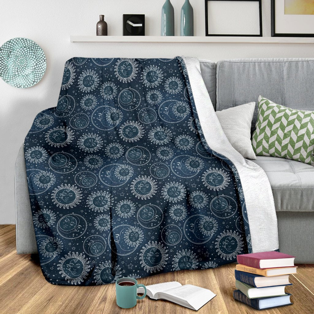 Sun Moon Tattoo Design Themed Print Fleece Blanket