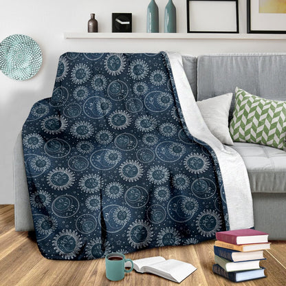 Sun Moon Tattoo Design Themed Print Fleece Blanket