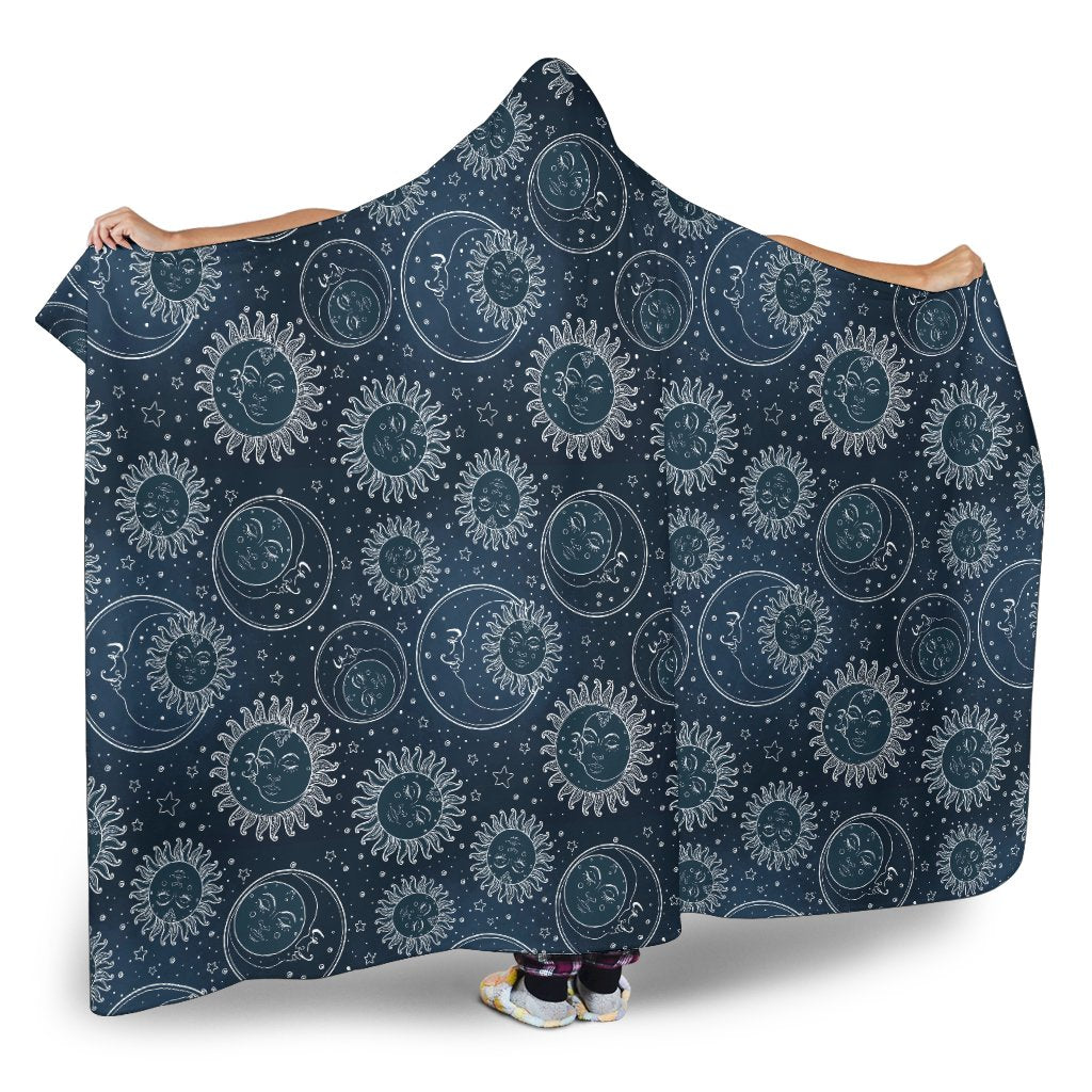 Sun Moon Tattoo Design Themed Print Hooded Blanket-JTAMIGO.COM