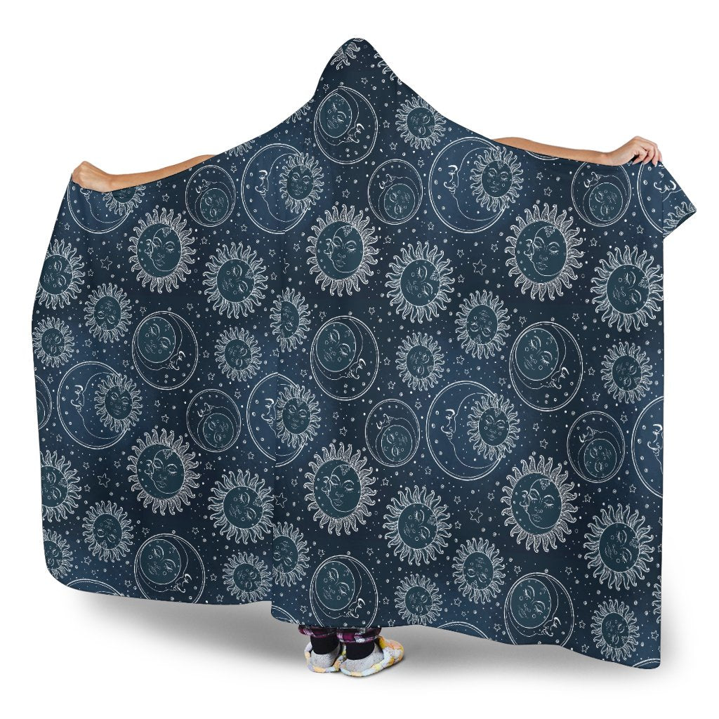 Sun Moon Tattoo Design Themed Print Hooded Blanket-JTAMIGO.COM