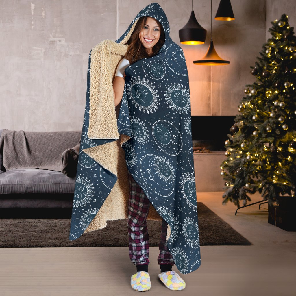 Sun Moon Tattoo Design Themed Print Hooded Blanket-JTAMIGO.COM
