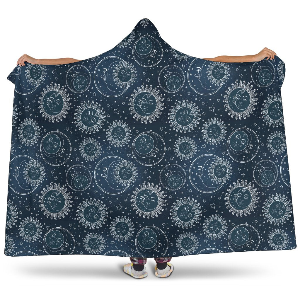 Sun Moon Tattoo Design Themed Print Hooded Blanket-JTAMIGO.COM