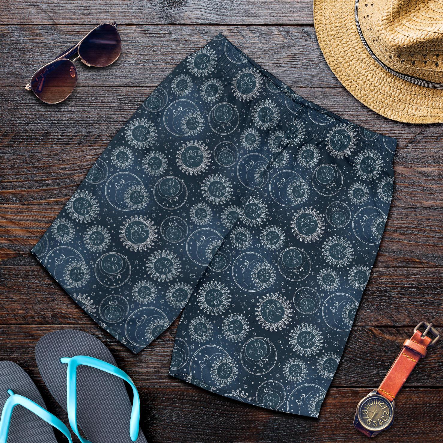 Sun Moon Tattoo Design Themed Print Mens Shorts-JTAMIGO.COM