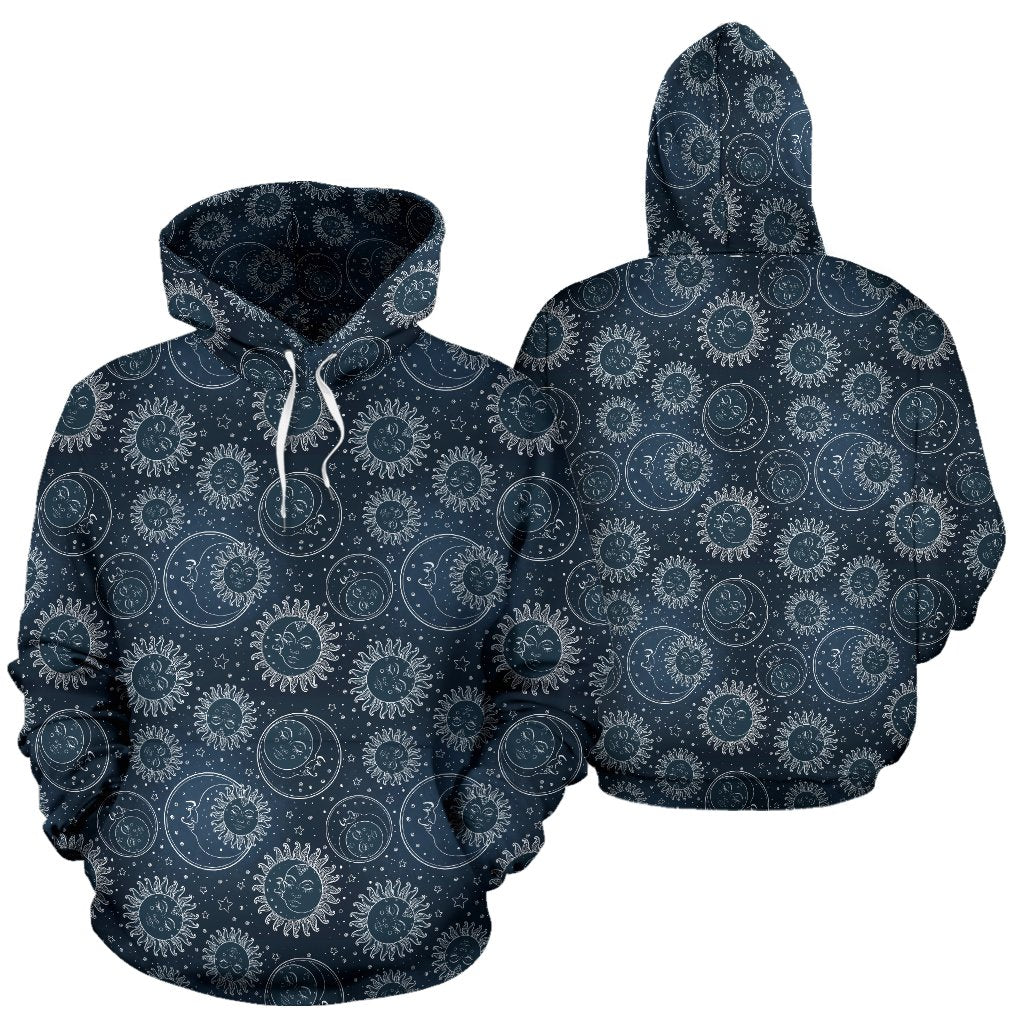 Sun Moon Tattoo Design Themed Print Pullover Hoodie