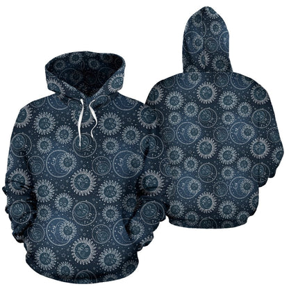 Sun Moon Tattoo Design Themed Print Pullover Hoodie